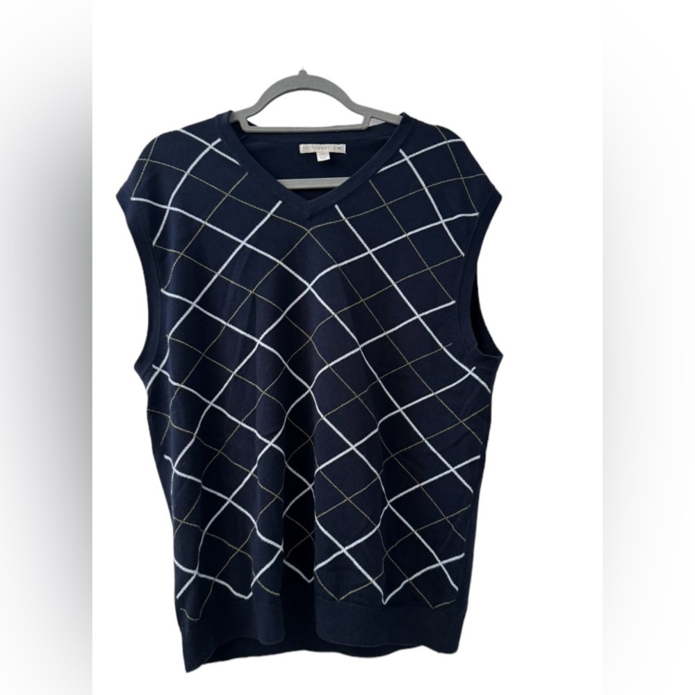 Cutter Buck Sweater Vest Mens Blue Yellow White Argyle Size M